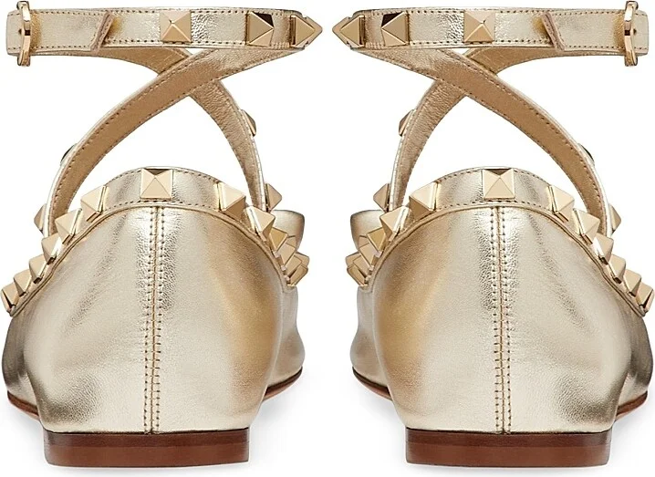 Women's Rockstud Laminated Nappa Leather Ballerina Flats - Platinum - Size 7 - Image 3