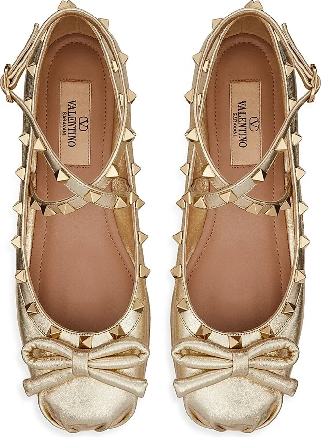 Women's Rockstud Laminated Nappa Leather Ballerina Flats - Platinum - Size 7 - Image 4