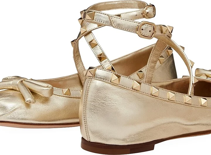 Women's Rockstud Laminated Nappa Leather Ballerina Flats - Platinum - Size 7 - Image 5