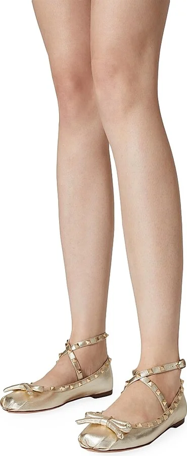 Women's Rockstud Laminated Nappa Leather Ballerina Flats - Platinum - Size 7 - Image 6