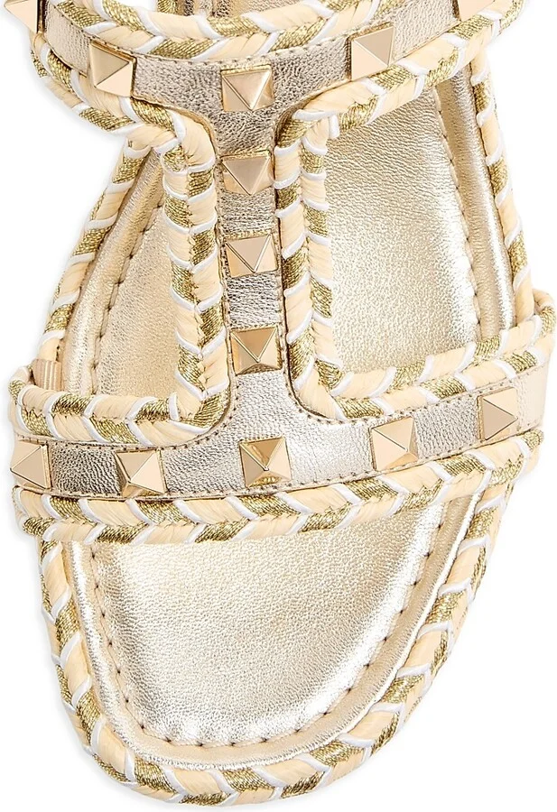 Women's Rockstud Laminated Nappa Wedge Sandals 90MM - Ivory Platinum - Size 7 - Image 5