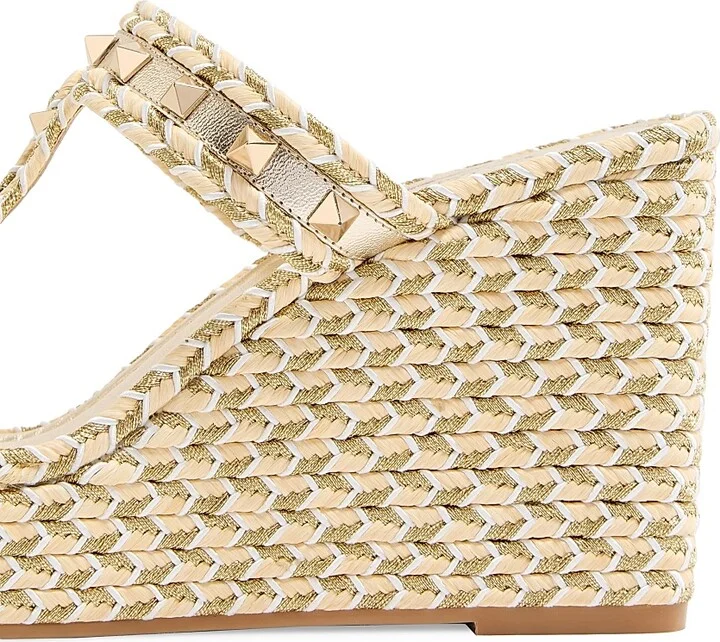 Women's Rockstud Laminated Nappa Wedge Sandals 90MM - Ivory Platinum - Size 7 - Image 6