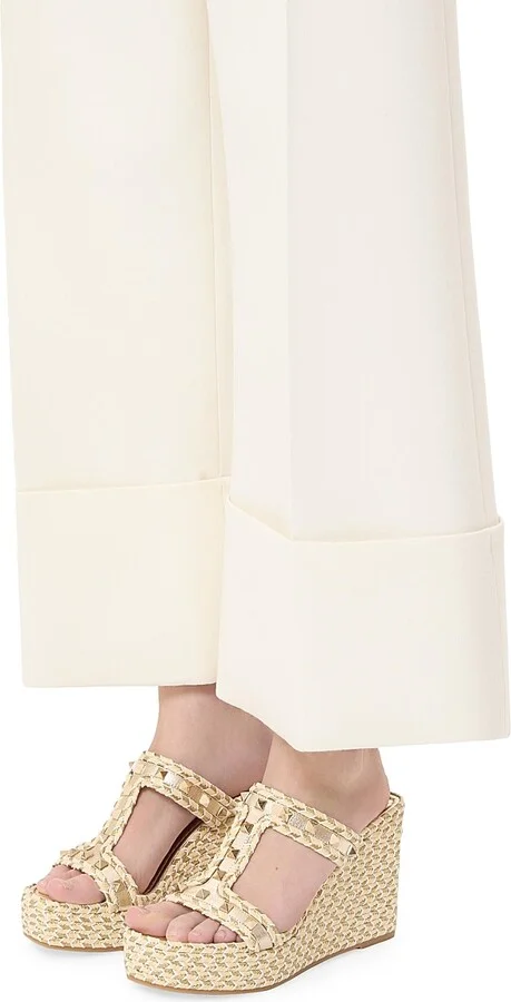 Women's Rockstud Laminated Nappa Wedge Sandals 90MM - Ivory Platinum - Size 7 - Image 7