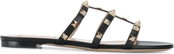 Women's Rockstud Low Slide Sandal In Calfskin