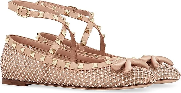 Women's Rockstud Mesh Ballerina Flats With Crystals - Rose Cannelle - Size 7 - Image 2