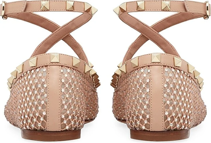 Women's Rockstud Mesh Ballerina Flats With Crystals - Rose Cannelle - Size 7 - Image 3