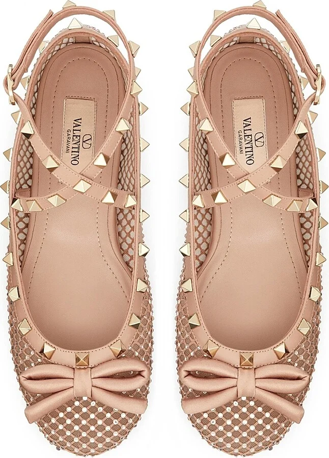Women's Rockstud Mesh Ballerina Flats With Crystals - Rose Cannelle - Size 7 - Image 4