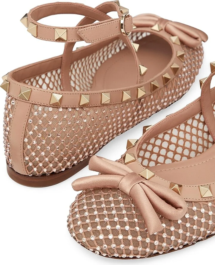 Women's Rockstud Mesh Ballerina Flats With Crystals - Rose Cannelle - Size 7 - Image 5