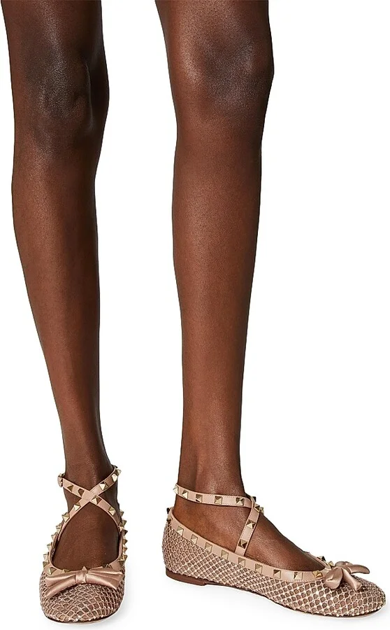 Women's Rockstud Mesh Ballerina Flats With Crystals - Rose Cannelle - Size 7 - Image 6