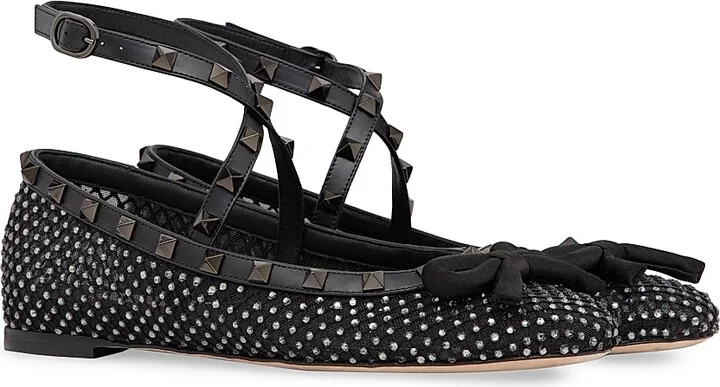 Women's Rockstud Mesh Ballerina Flats With Crystals - Rose Cannelle - Size 7 - Image 7