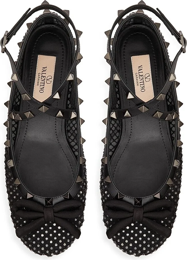 Women's Rockstud Mesh Ballerina Flats With Crystals - Rose Cannelle - Size 7 - Image 9