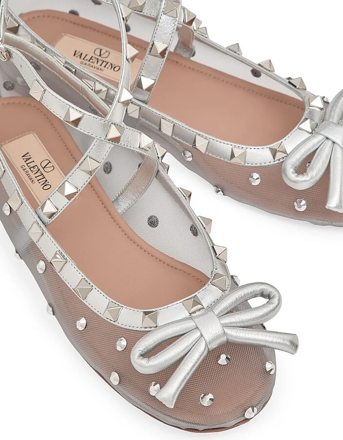 Women's Rockstud Mesh Ballerinas with Crystals - Silver - Size 6 - Image 6