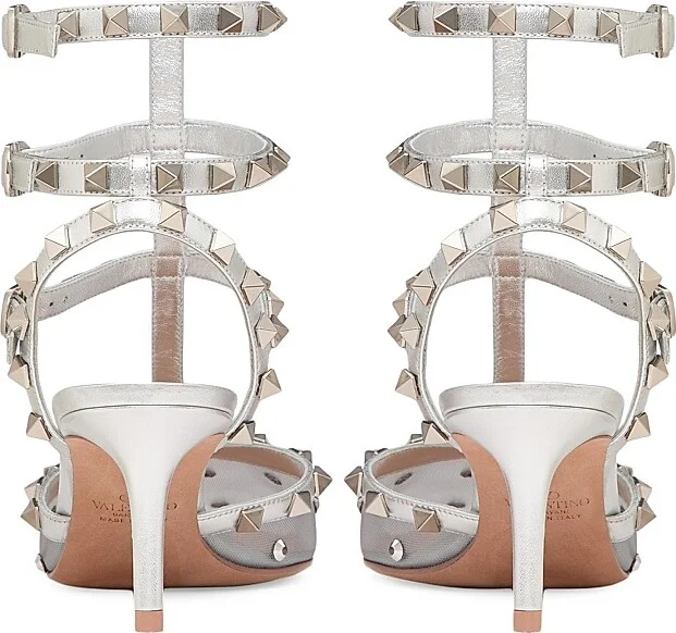 Women's Rockstud Mesh Pumps with Crystals and Straps 65MM - Pastel Silver - Size 9 - Image 3