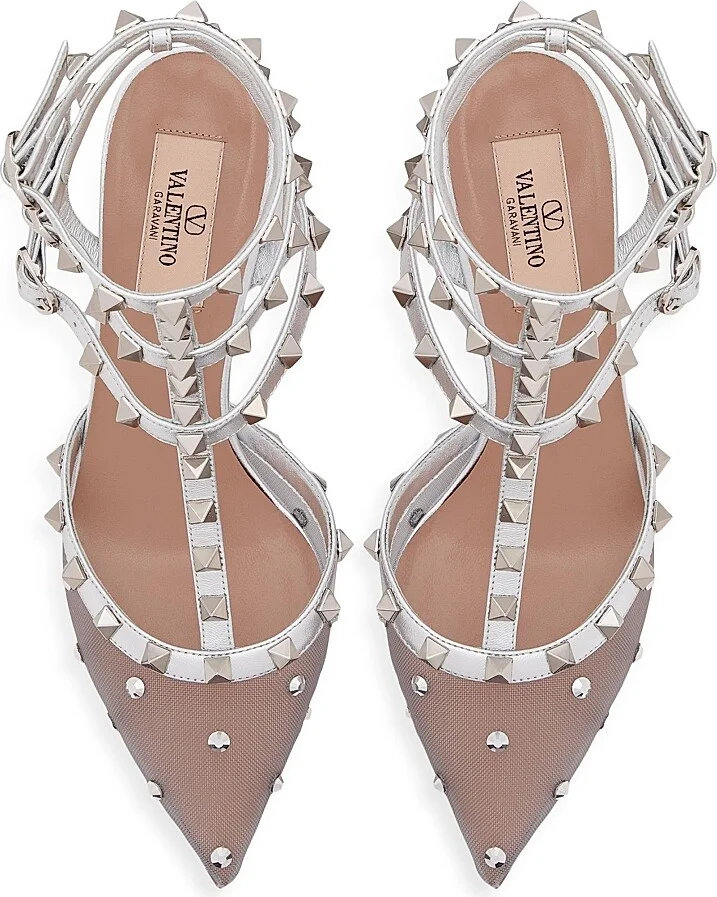 Women's Rockstud Mesh Pumps with Crystals and Straps 65MM - Pastel Silver - Size 9 - Image 4