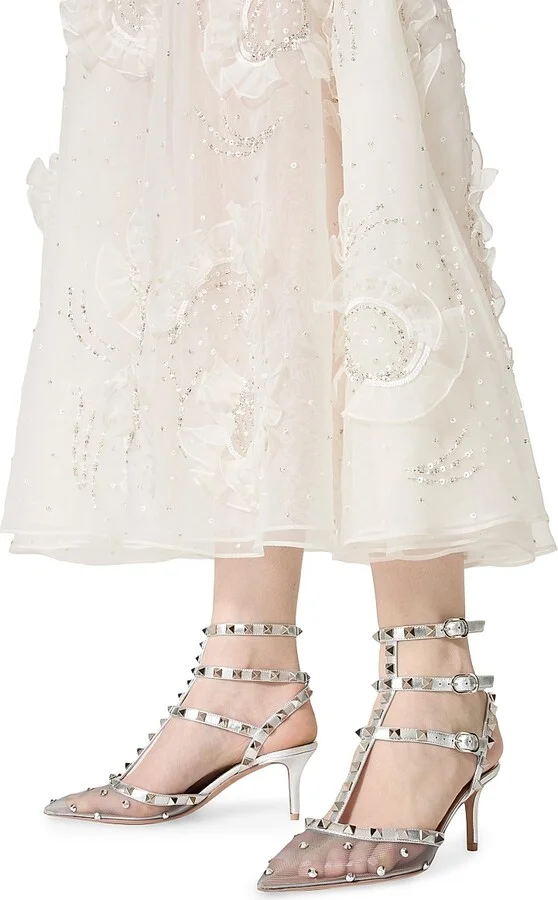 Women's Rockstud Mesh Pumps with Crystals and Straps 65MM - Pastel Silver - Size 9 - Image 6