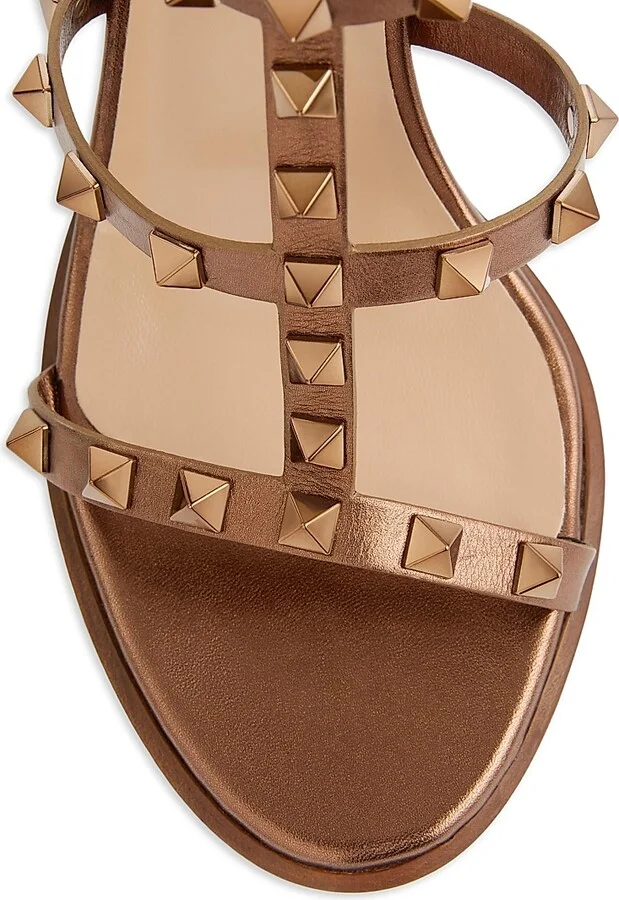 Women's Rockstud Metallic 90MM Calfskin Leather Ankle Strap Sandals - Bronze - Size 6 - Image 5