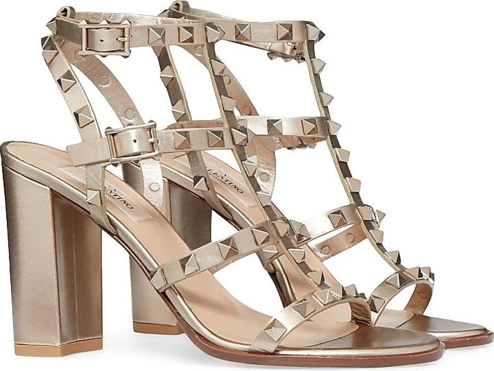 Women's Rockstud Metallic 90MM Calfskin Leather Ankle Strap Sandals - Bronze - Size 6 - Image 8