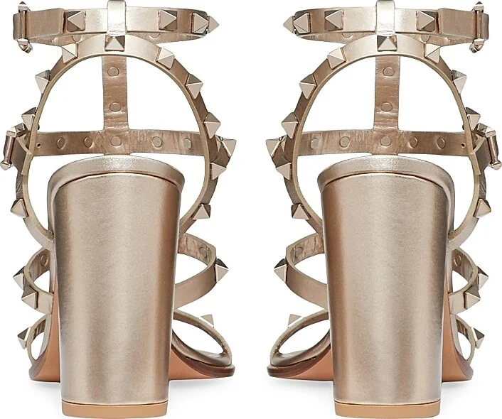 Women's Rockstud Metallic 90MM Calfskin Leather Ankle Strap Sandals - Bronze - Size 6 - Image 9