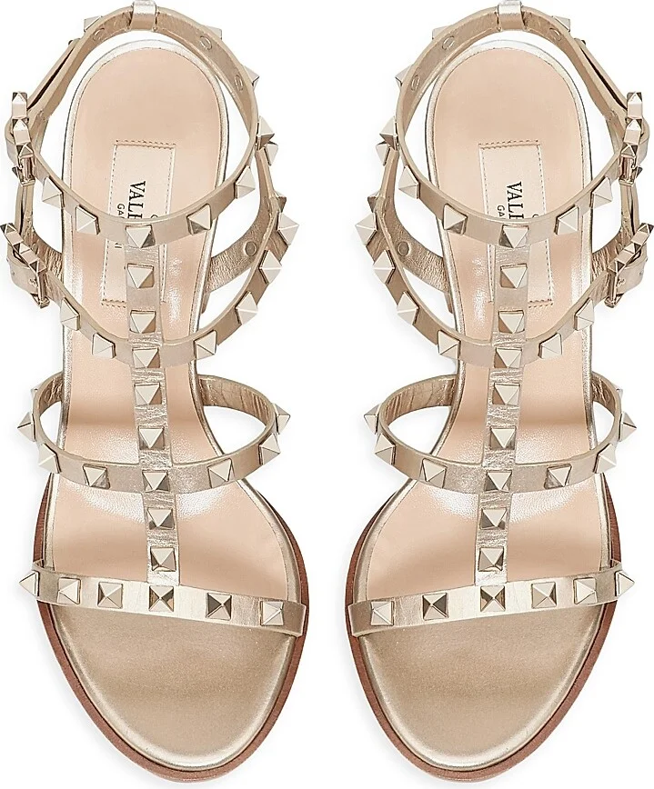 Women's Rockstud Metallic 90MM Calfskin Leather Ankle Strap Sandals - Bronze - Size 6 - Image 10