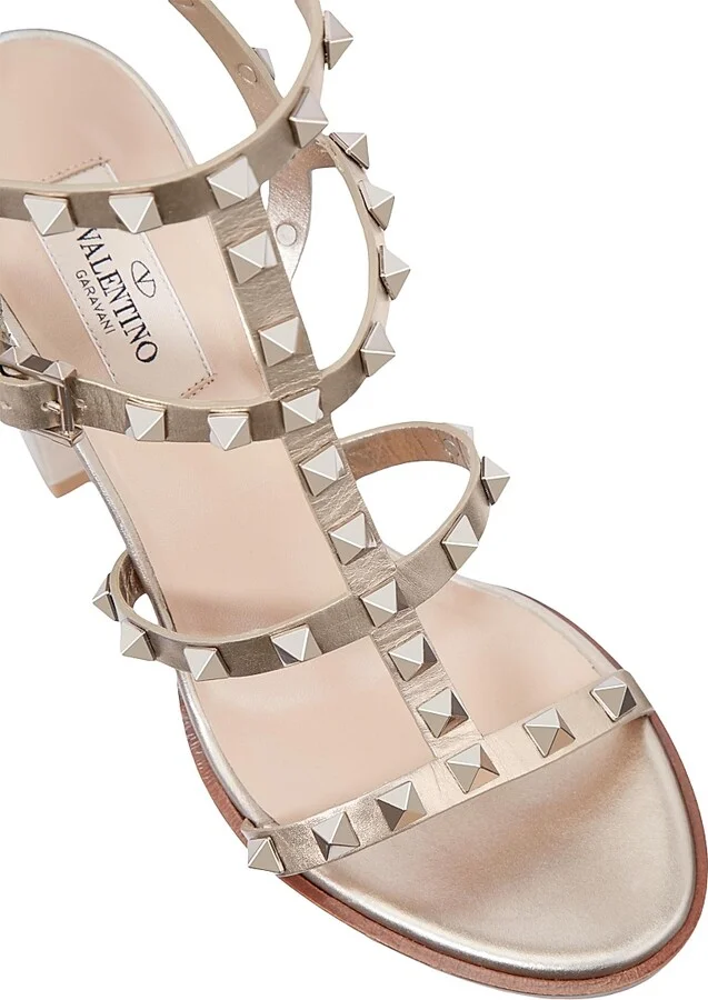 Women's Rockstud Metallic 90MM Calfskin Leather Ankle Strap Sandals - Bronze - Size 6 - Image 11