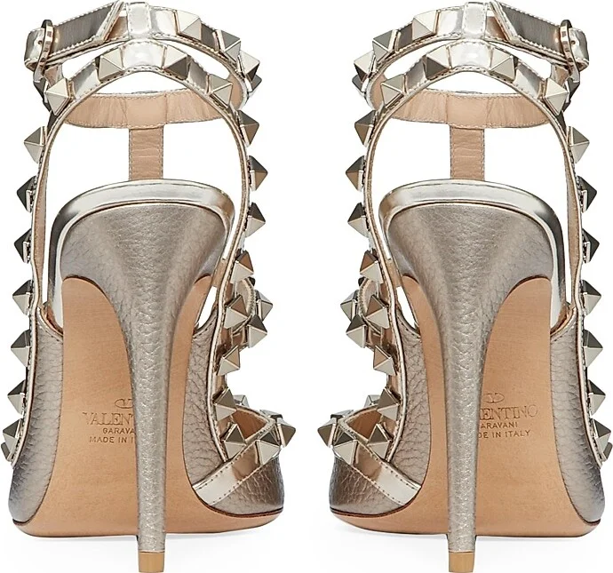 Women's Rockstud Metallic Ankle Strap Pumps 100 MM - Silver - Size 6 - Image 3