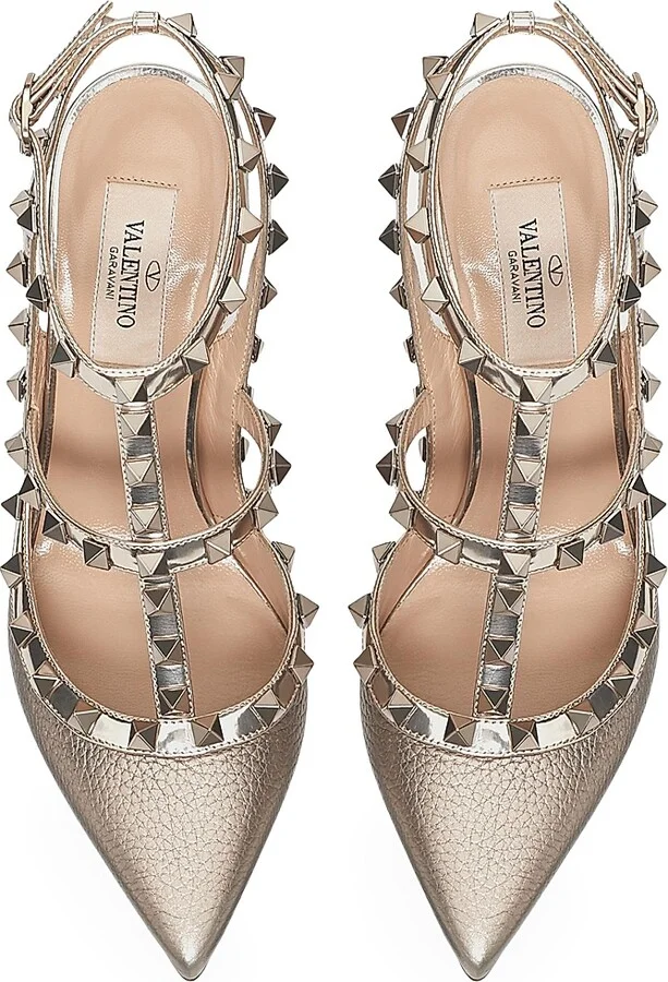 Women's Rockstud Metallic Ankle Strap Pumps 100 MM - Silver - Size 6 - Image 4