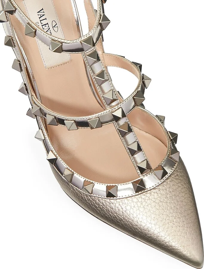 Women's Rockstud Metallic Ankle Strap Pumps 100 MM - Silver - Size 6 - Image 5