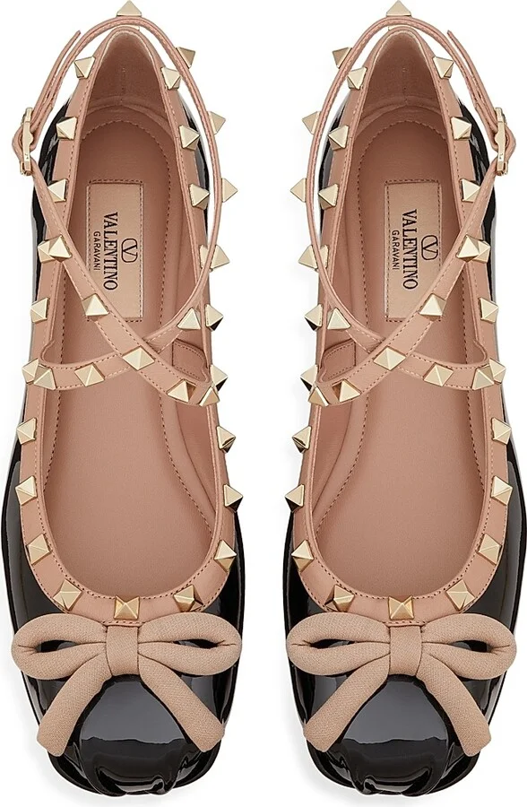 Women's Rockstud Patent Leather Ballerinas - Black Rose Cannelle - Size 10.5 - Image 4