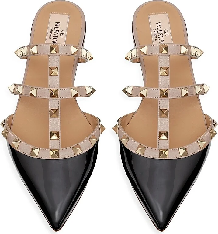 Women's Rockstud Patent-Leather Mules - Black - Size 7 - Image 4
