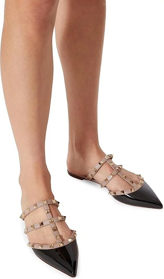 Women's Rockstud Patent-Leather Mules - Black - Size 7 - Image 6