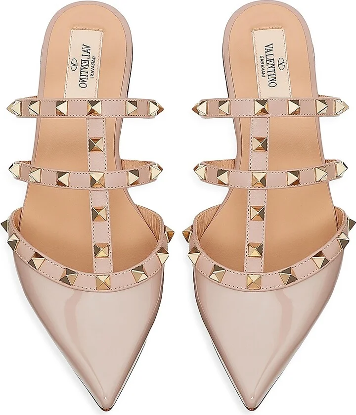 Women's Rockstud Patent-Leather Mules - Black - Size 7 - Image 9