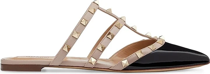 Women's Rockstud Patent-Leather Mules - Black - Size 7