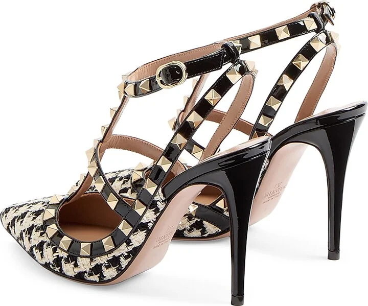 Women's Rockstud Pumps in Pied-De-Poule Fabric 100MM - Ivory Black - Size 7 - Image 3