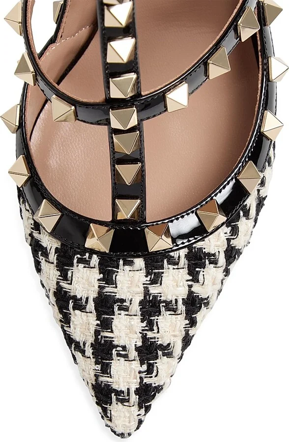 Women's Rockstud Pumps in Pied-De-Poule Fabric 100MM - Ivory Black - Size 7 - Image 5