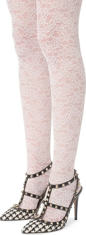 Women's Rockstud Pumps in Pied-De-Poule Fabric 100MM - Ivory Black - Size 7 - Image 7