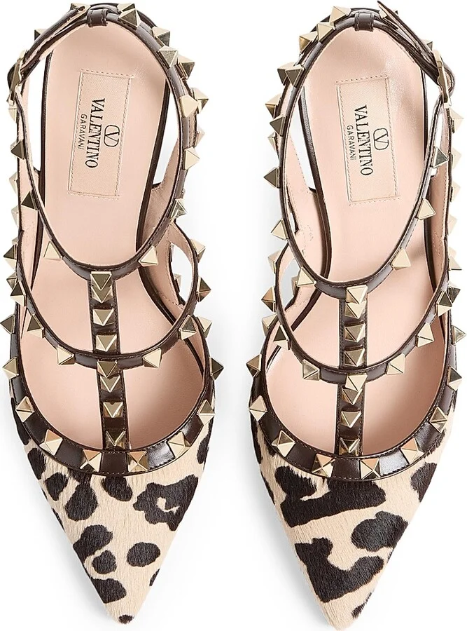 Women's Rockstud Pumps with 100MM Straps in Pony-Effect Calfskin - Natural Brown - Size 7 - Image 4