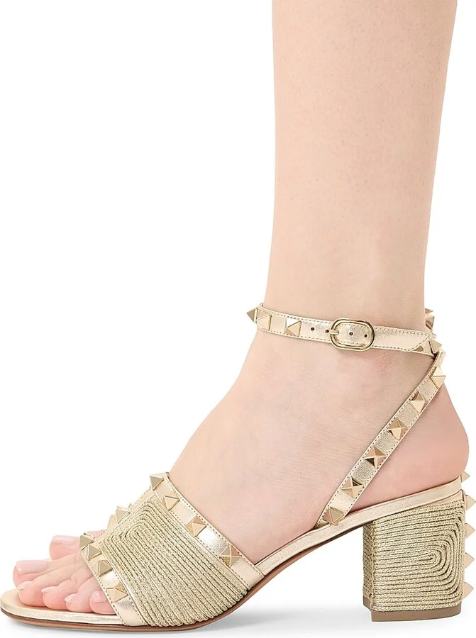Women's Rockstud Sandals in Laminated Nappa 60MM - Platinum - Size 7.5 - Image 7