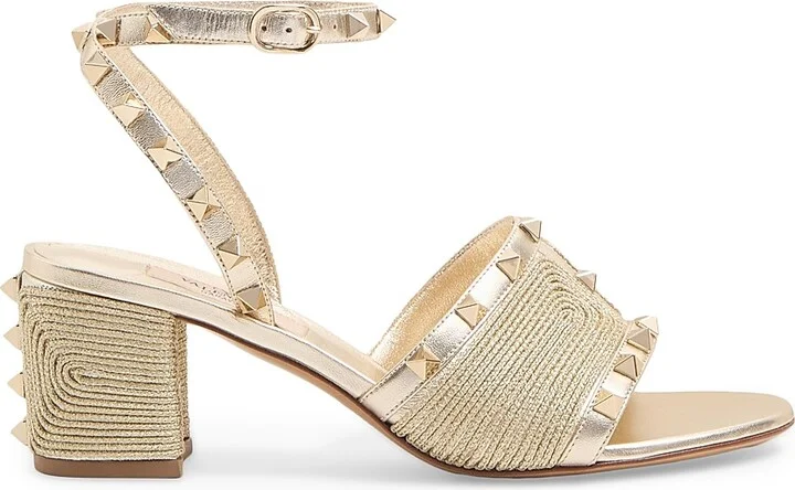 Women's Rockstud Sandals in Laminated Nappa 60MM - Platinum - Size 7.5