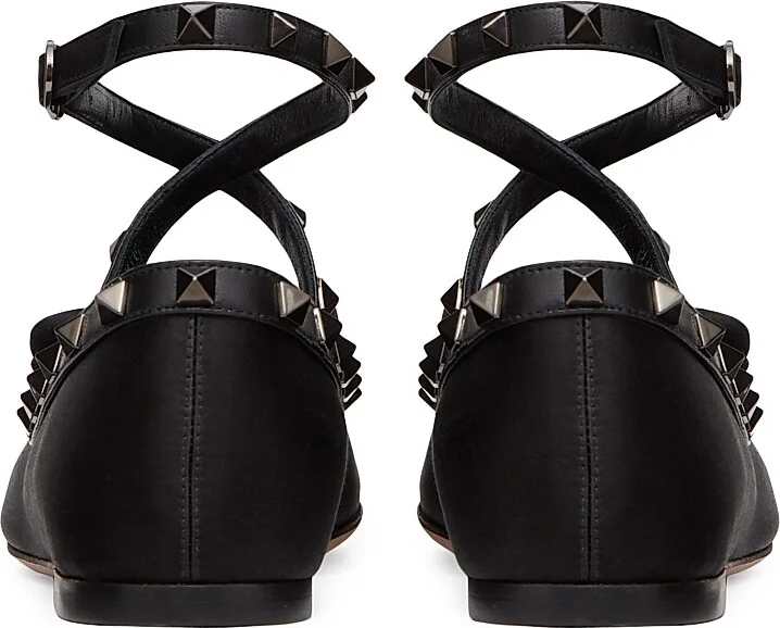 Women's Rockstud Satin Ballerina Flats With Tone-On-Tone Studs - Black - Size 6 - Image 3
