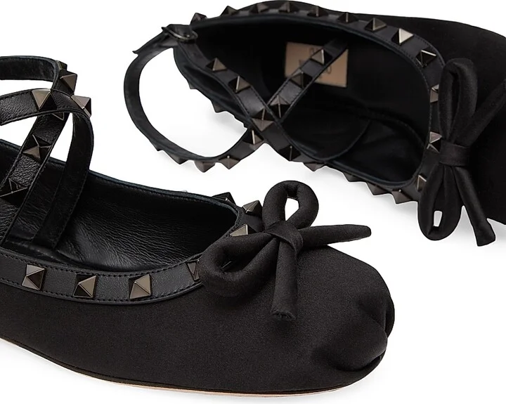 Women's Rockstud Satin Ballerina Flats With Tone-On-Tone Studs - Black - Size 6 - Image 5
