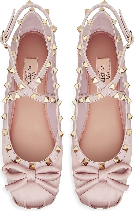 Women's Rockstud Satin Ballerinas - Water Lilac - Size 6 - Image 4