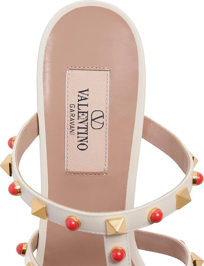 Women's Rockstud Slide 60MM Sandals in Calfskin with Cabochon Stones - Ivory Coral - Size 6 - Image 5