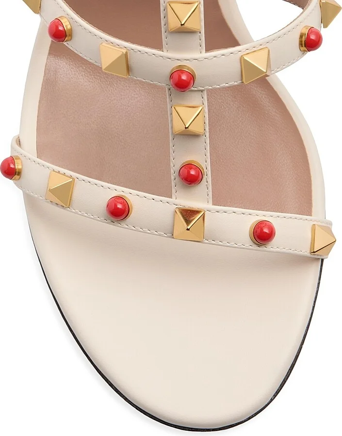 Women's Rockstud Slide 60MM Sandals in Calfskin with Cabochon Stones - Ivory Coral - Size 6 - Image 6