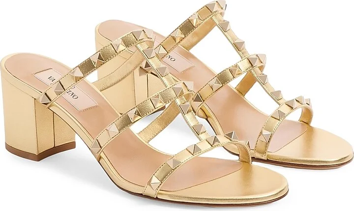 Women's Rockstud Slide 60MM Sandals in Laminated Nappa - Antique Brass - Size 5.5 - Image 2