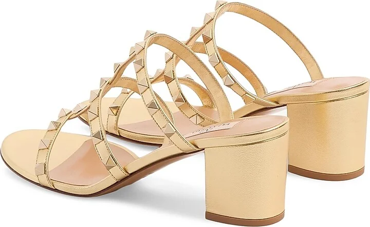 Women's Rockstud Slide 60MM Sandals in Laminated Nappa - Antique Brass - Size 5.5 - Image 3