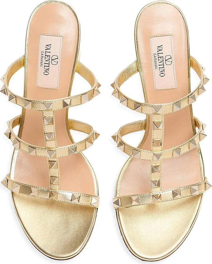 Women's Rockstud Slide 60MM Sandals in Laminated Nappa - Antique Brass - Size 5.5 - Image 4