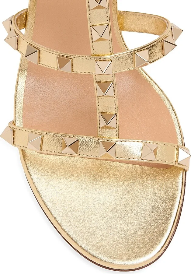 Women's Rockstud Slide 60MM Sandals in Laminated Nappa - Antique Brass - Size 5.5 - Image 5