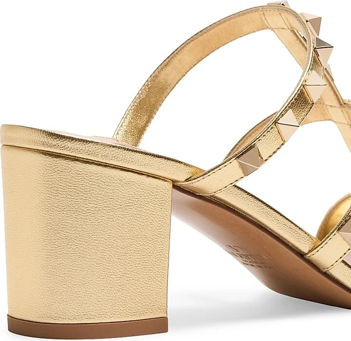 Women's Rockstud Slide 60MM Sandals in Laminated Nappa - Antique Brass - Size 5.5 - Image 6