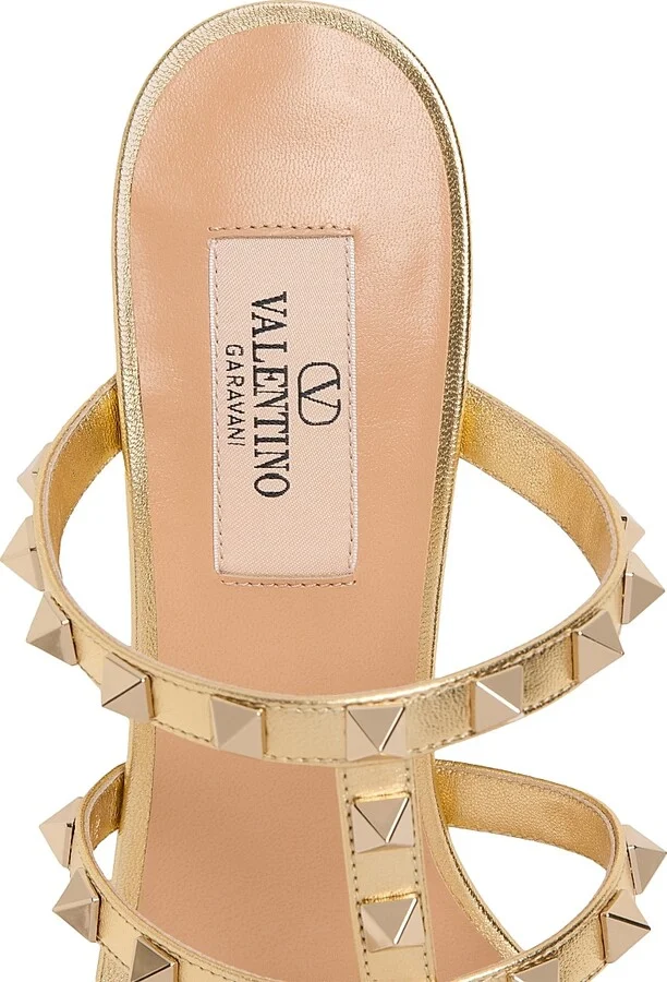 Women's Rockstud Slide 60MM Sandals in Laminated Nappa - Antique Brass - Size 5.5 - Image 7