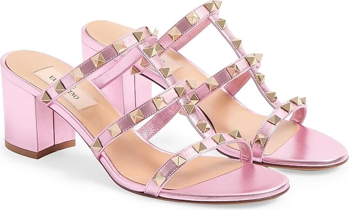 Women's Rockstud Slide 60MM Sandals in Laminated Nappa - Antique Brass - Size 5.5 - Image 9